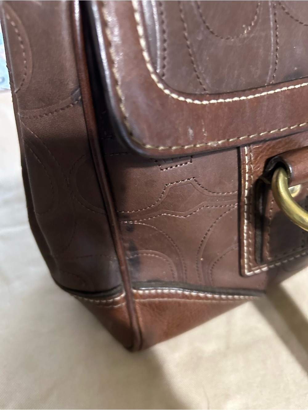 Coach Monogram all Leather Satchel Shoulder Bag as is #11332 - Picture 9 of 10